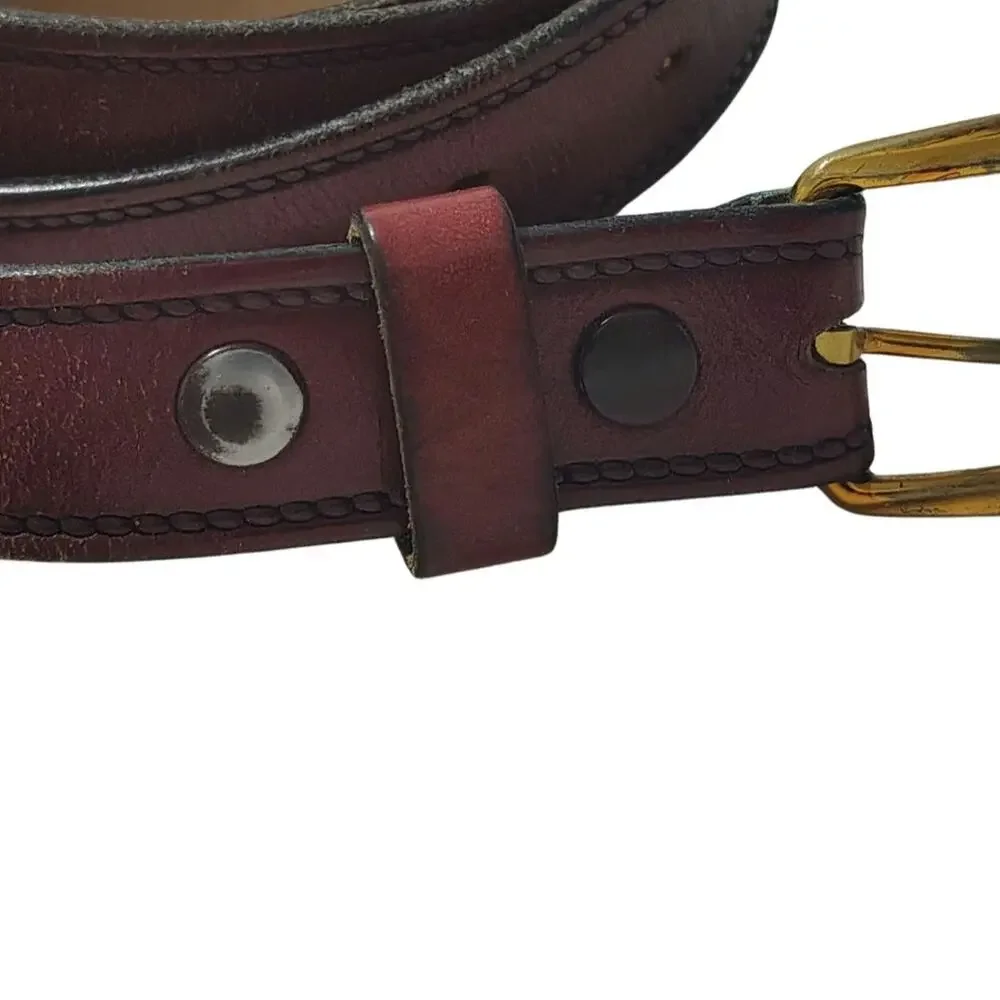 Vintage Brown Hickock Sierra Leather Belt Brass Pull Through Buckle Size 38 / 40